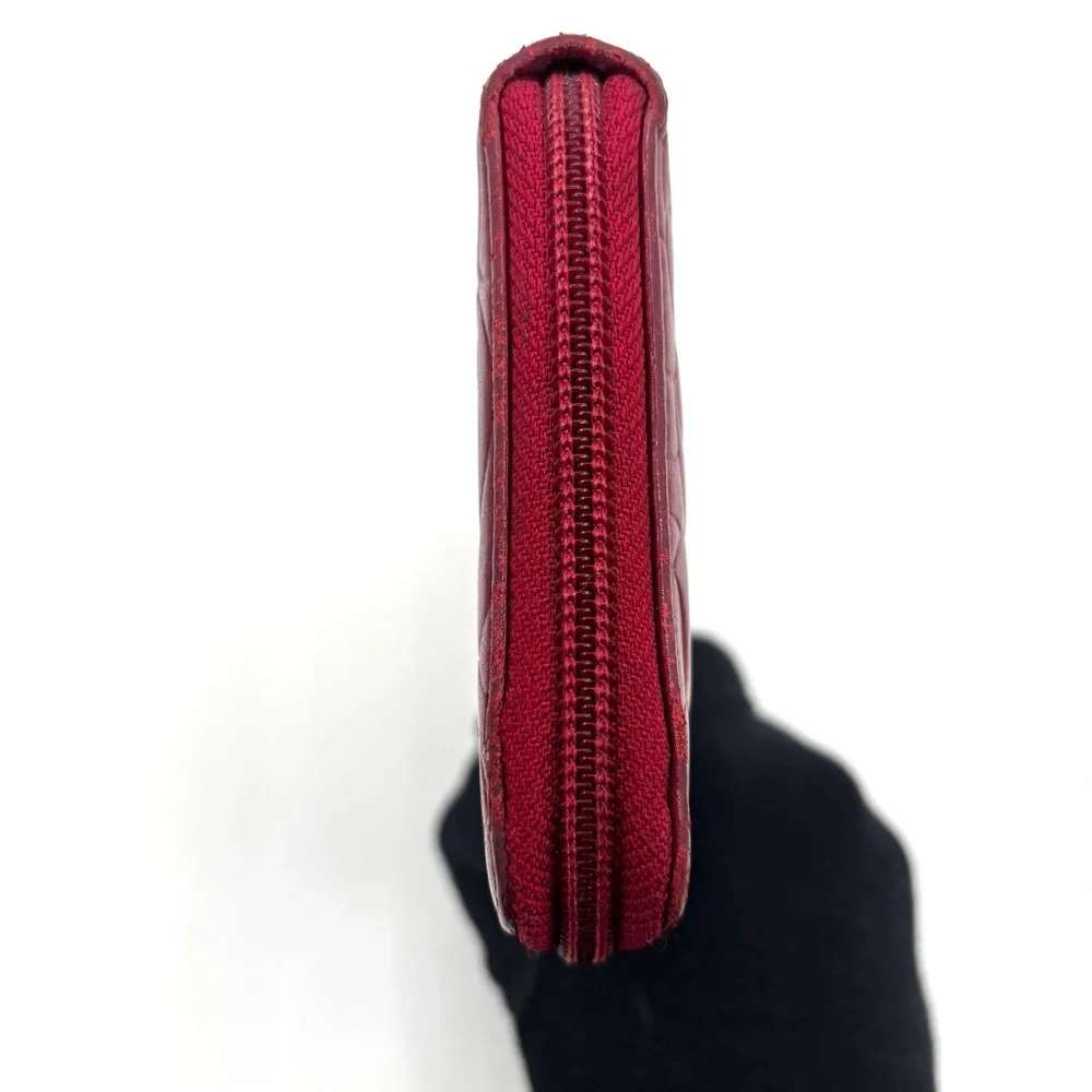 Chanel Red Camelia Zip Around Leather Wallet